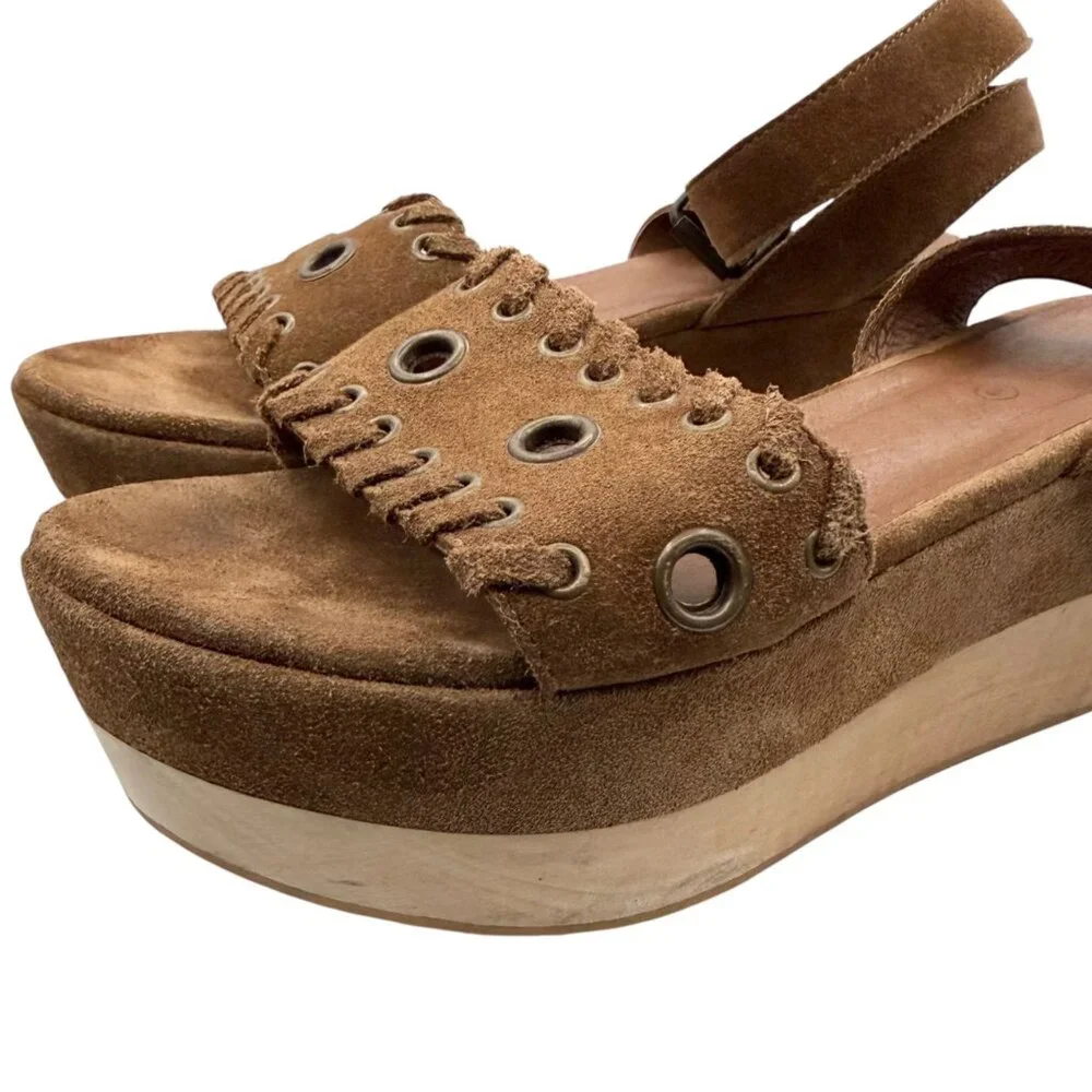 AllSaints Brown Suede Yuki Boho Wooden Platform Sandals (EU 39)